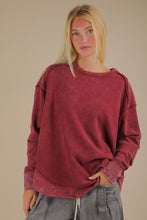 Mineral Washed Elbow Patch Contrast Knit Top - Black, Burgundy Or Sage