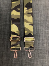 CAMOUFLAGE ADJUSTABLE BAG STRAP - ARMY GREEN/BLACK/GOLD - GOLD/SILVER HARDWARE