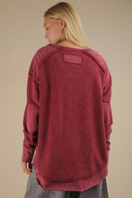 Mineral Washed Elbow Patch Contrast Knit Top - Black, Burgundy Or Sage