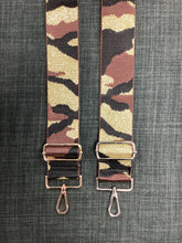CAMOUFLAGE ADJUSTABLE BAG STRAP W/ METALLIC THREAD - BROWN/METALLIC GOLD/BLACK- GOLD/SILVER HARDWARE