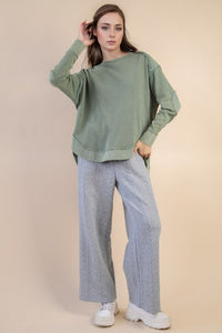 Mineral Washed Elbow Patch Contrast Knit Top - Black, Burgundy Or Sage