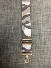 CAMOUFLAGE ADJUSTABLE BAG STRAP - GRAY/BLACK/METALLIC SILVER - GOLD HARDWARE