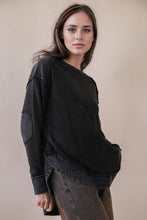 Mineral Washed Elbow Patch Contrast Knit Top - Black, Burgundy Or Sage