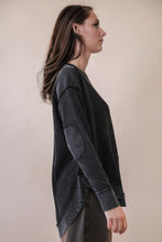 Mineral Washed Elbow Patch Contrast Knit Top - Black, Burgundy Or Sage