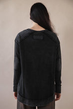 Mineral Washed Elbow Patch Contrast Knit Top - Black, Burgundy Or Sage