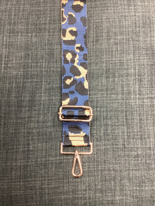 2" ADJUSTABLE ANIMAL PRINT BAG STRAP - NAVY BLUE LEOPARD GOLD HARDWARE