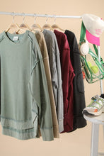 Mineral Washed Elbow Patch Contrast Knit Top - Black, Burgundy Or Sage
