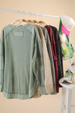 Mineral Washed Elbow Patch Contrast Knit Top - Black, Burgundy Or Sage