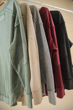 Mineral Washed Elbow Patch Contrast Knit Top - Black, Burgundy Or Sage