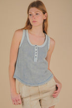 Washed Knit & Denim Contrast Detail Tank Top -Black or Denim