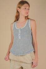 Washed Knit & Denim Contrast Detail Tank Top -Black or Denim