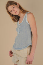 Washed Knit & Denim Contrast Detail Tank Top -Black or Denim