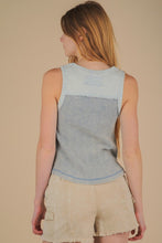 Washed Knit & Denim Contrast Detail Tank Top -Black or Denim