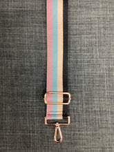4-COLOR VERTICAL STRIPE 2" COTTON WEB ADJUSTABLE STRAP- BLACK/CREAM/BLUE/PINK - GOLD HARDWARE