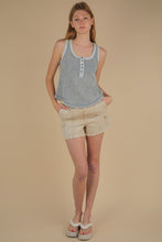 Washed Knit & Denim Contrast Detail Tank Top -Black or Denim