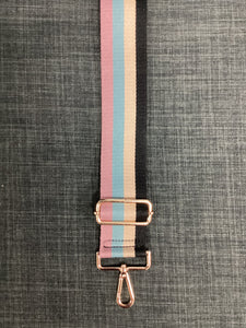4-COLOR VERTICAL STRIPE 2" COTTON WEB ADJUSTABLE STRAP- BLACK/CREAM/BLUE/PINK - GOLD HARDWARE