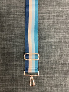 4-COLOR VERTICAL STRIPE 2" COTTON WEB ADJUSTABLE STRAP-GOLD HARDWARE - SHADES OF BLUE-CREAM MIX