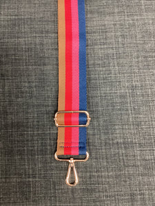 4-Color Vertical Stripe 2" Cotton Web Adjustable Strap - Navy/Raspberry/Red/Camel