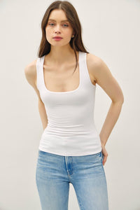 Soft Core-double Lined Basic Square Neck Tank - Black, Chocolate or Off-White