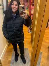 Women's Reversible Faux Fur Hooded Puffer Coat - Black