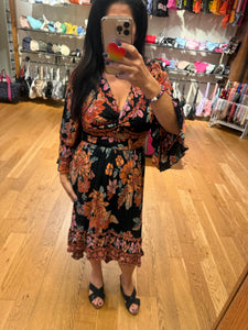 V Neck Twist Front Cut Out Half Sleeve Hi Lo Maxi - Black