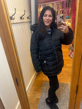 Women's Reversible Faux Fur Hooded Puffer Coat - Black