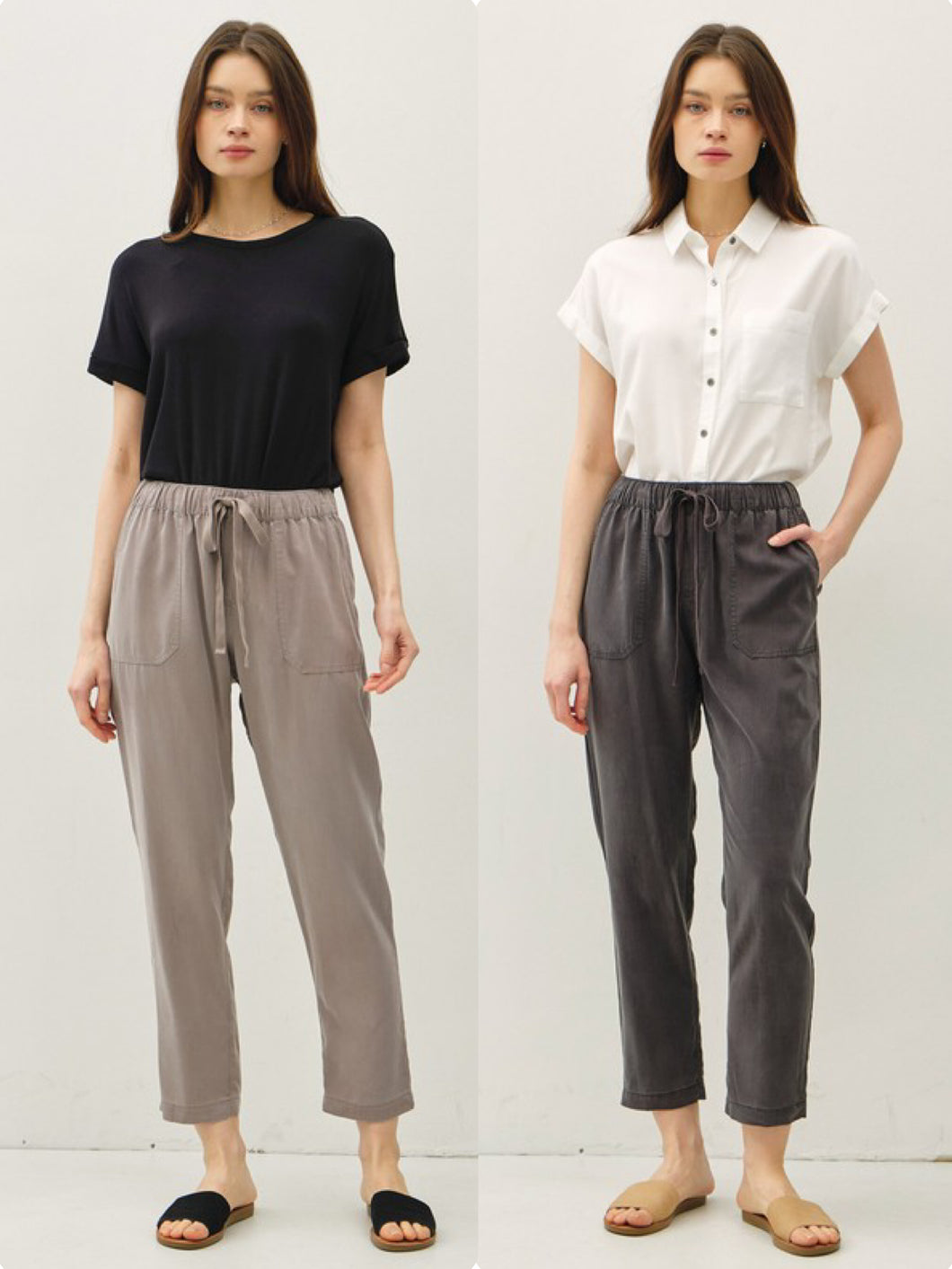 New Color-tencel Tapered Pants - Charcoal or Greige