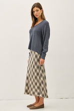 Wide V-neck Long Raglan Sweater - Blue/Grey