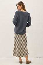 Wide V-neck Long Raglan Sweater - Blue/Grey