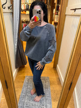 Easel Star Patched Washed Terry Pullover - Charcoal