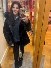 Women's Reversible Faux Fur Hooded Puffer Coat - Black