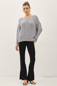 Chunky Cable Textured Knit Sweater - Ivory, Mocha, Gray