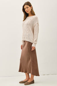 Chunky Cable Textured Knit Sweater - Ivory, Mocha, Gray