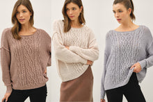 Chunky Cable Textured Knit Sweater - Ivory, Mocha, Gray