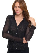 Ariella Collared Mesh Button Down With Rhinestone Detail