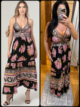 V Neck Twist Front Cut Out Lace Trim Maxi Dress - Black