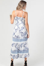 V Neck Twist Front Cut Out Lace Trim Maxi Dress- White Blue