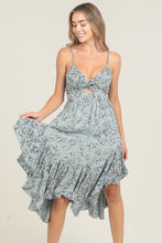 Twist Front Triangle Cutout Assymetrical Hem Dress - Blue Haze