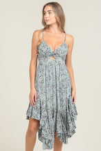 Twist Front Triangle Cutout Assymetrical Hem Dress - Blue Haze