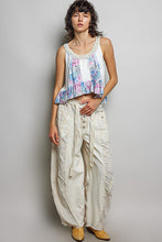 POL Designed in high rise wide pants in denim/twill with lace on top patch, outseam detail, floral metal button detail, solid color - Oatmilk.