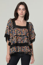 Lace Trim Square Neck Blouse - Black