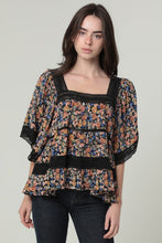 Lace Trim Square Neck Blouse - Black