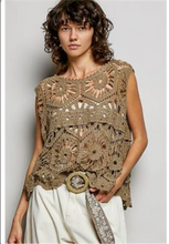 POL round neck sleeveless relaxed fit top in crochet - Ivory or Olive