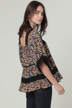 Lace Trim Square Neck Blouse - Black