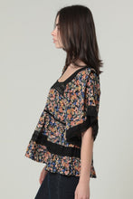 Lace Trim Square Neck Blouse - Black