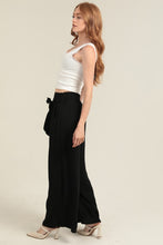 Lurex Threads Wide Leg Pants With Self Belt - Black