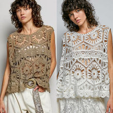 POL round neck sleeveless relaxed fit top in crochet - Ivory or Olive