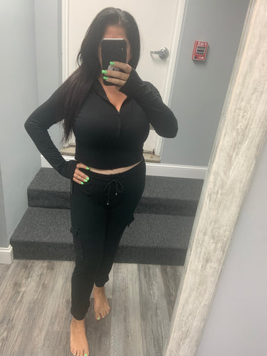 Black Yummy Cropped Zip Hoodie