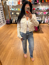 Monochromatic Tweed Fringe Edged Collar Jacket -= Cream/White