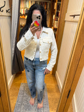 Monochromatic Tweed Fringe Edged Collar Jacket -= Cream/White